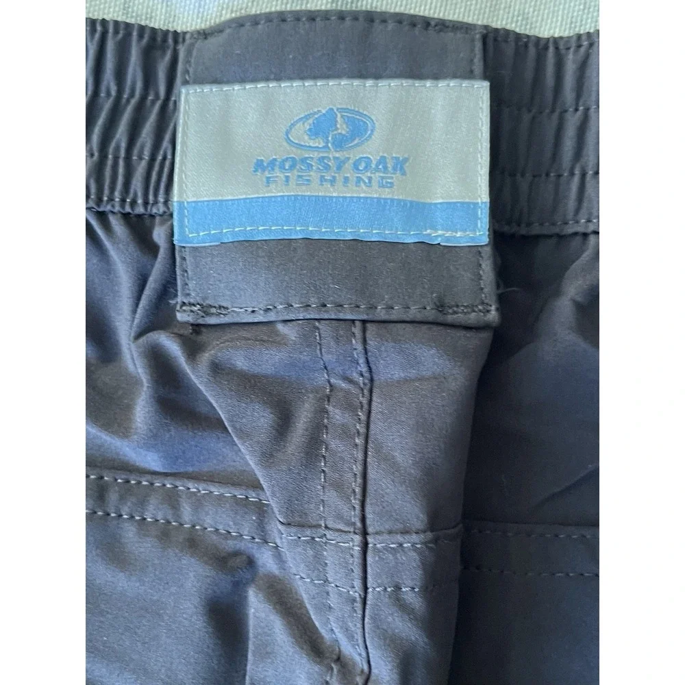 Mossy Oak Men's Fishing Stretch Cargo Shorts Size‎ L Black Pockets Elastic Waist